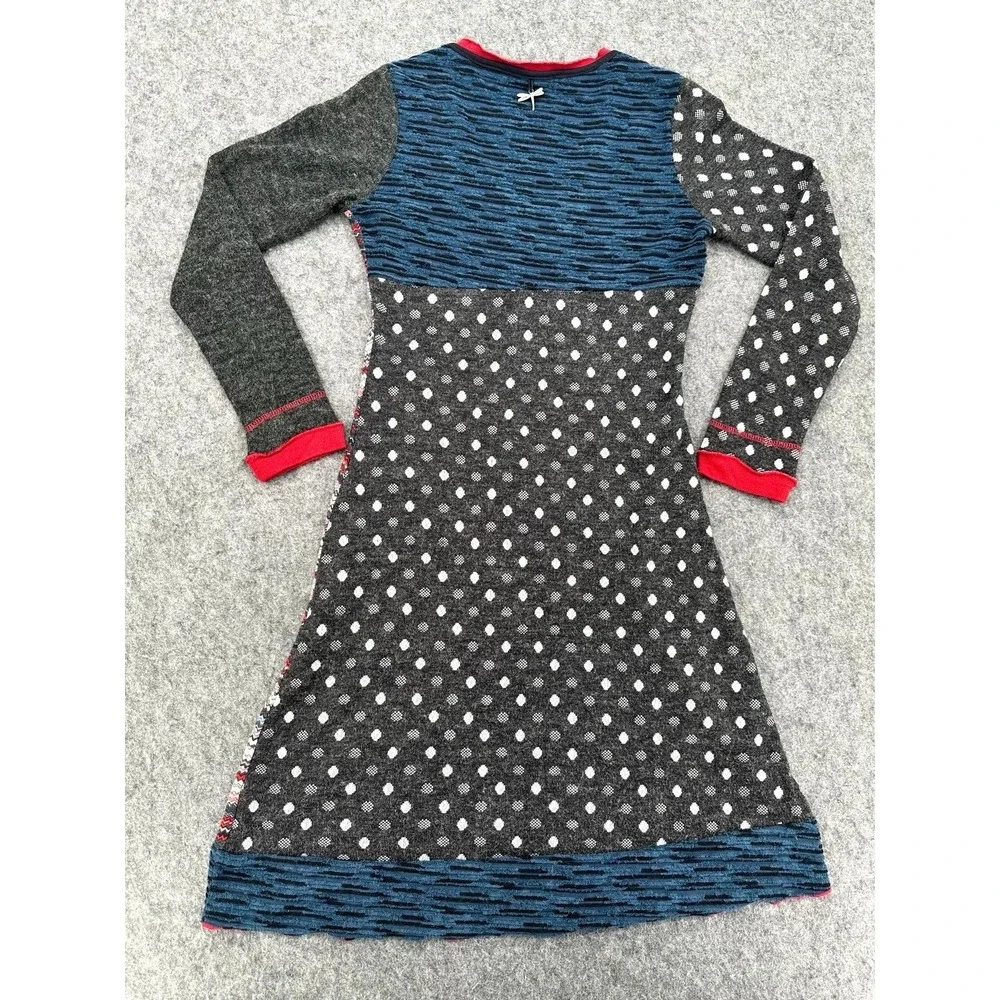101 Idees Boho Patchwork‎ Dress Women Small Multicolor Long Sleeve V Neck